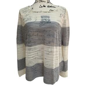 NWT Eileen Fisher Pewter Striped Sheer Linen Bateau Neck Boxy Top Size 1X